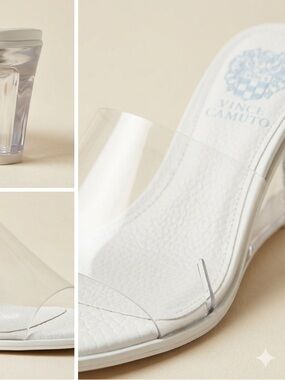 Vince Camuto Clear Strap White Flat Square Toe Slide Sandals Size 9.5